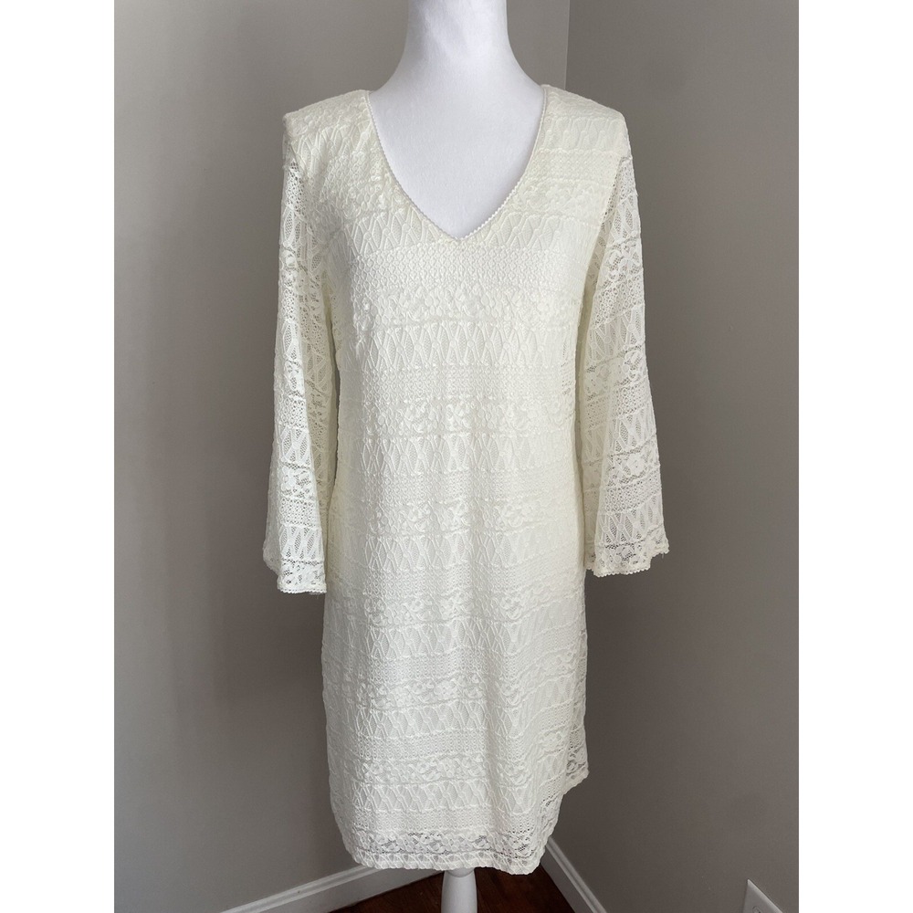 Laundry By Design Dress M Cream Lace Overlay Bell Sleeve‎ Wedding Anniversary